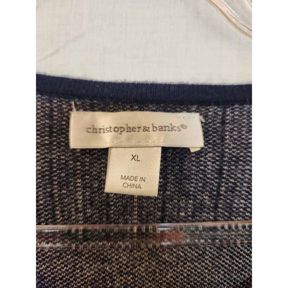 C&B Women Navy Geometric Print Long Open Cardigan Size XL Workwear Career Cozy - Picture 6 of 8